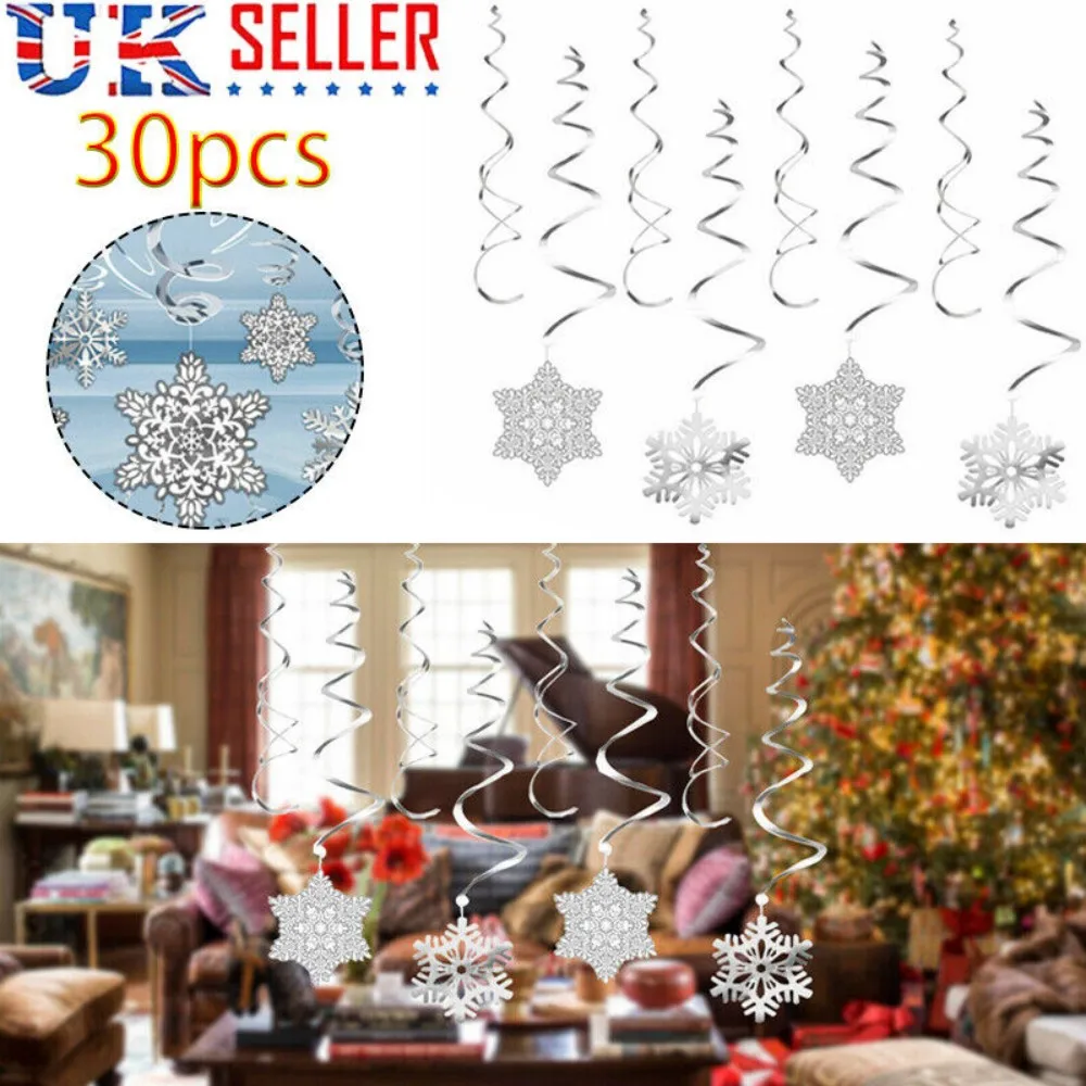 30pcs Snowflake Swirls Christmas Party Foil Hanging Ceiling Decorations Gift