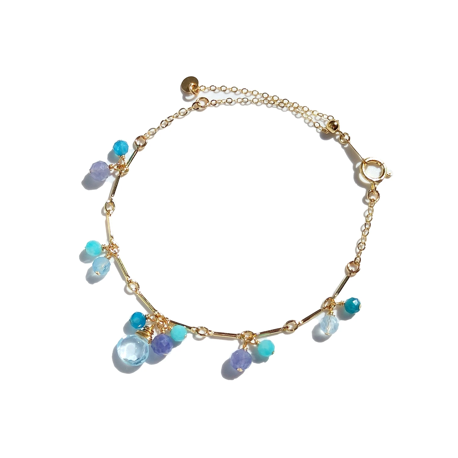 Lii Ji 14K Gold Filled Adjustable Chain Bracelet Natural Topaz Aquamarine Tanzanite Amazonite Etc. Handmade Jewelry