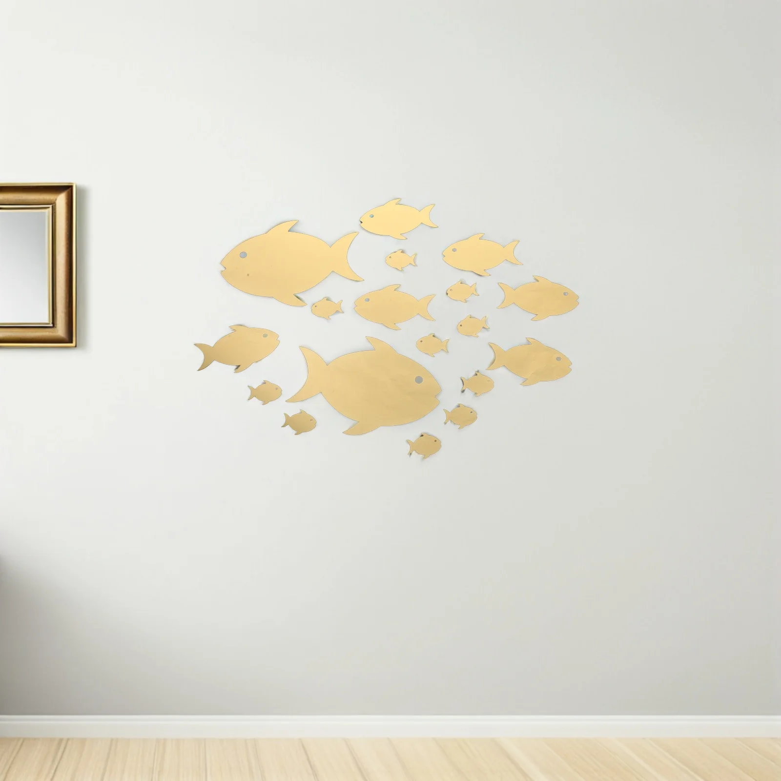 

2Sets Mirror Effect Fish Wall Stickers Acrylic Ocean-Themed Decals Self-Adhesive Waterproof Decor for Living Room Kids Room