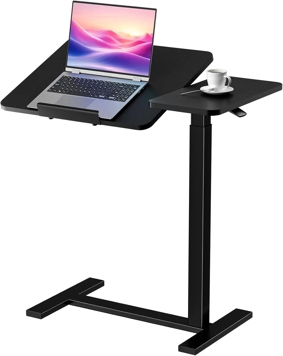 

Adjustable Overbed Table with Wheels, Tilting Top for Laptop, Bedside Workstation in Black