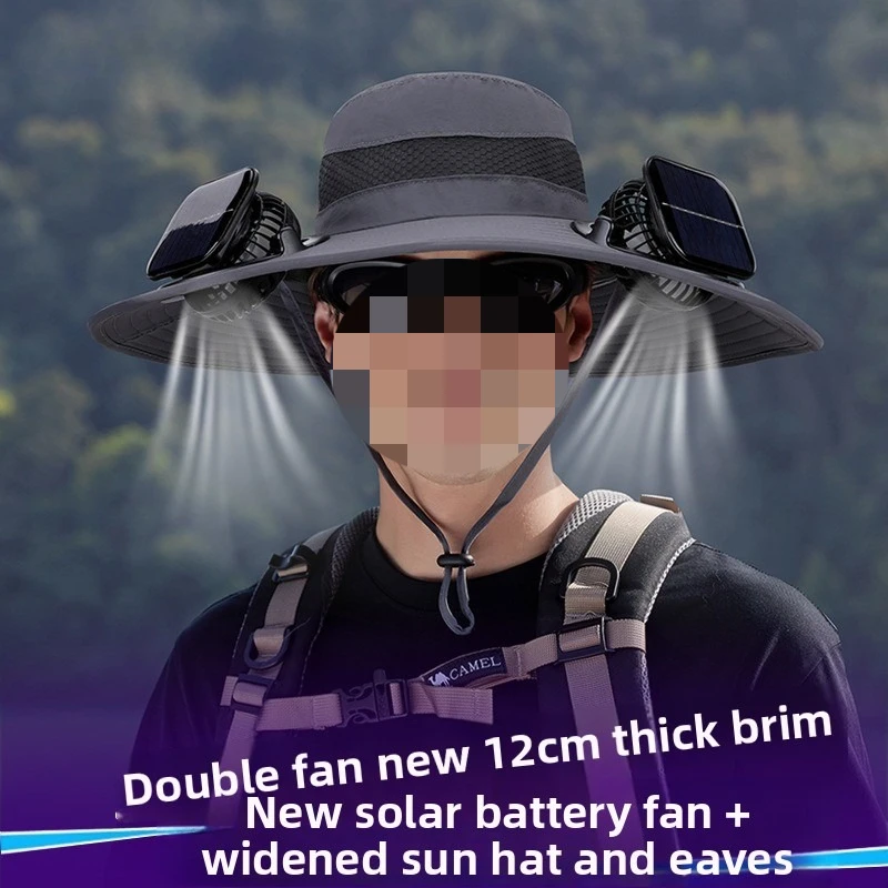 

Solar double fan hat men's summer outdoor mountaineering fishing sun protection visor hat big brim breathable bucket hat