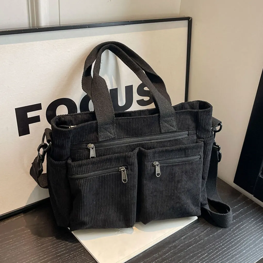 حقيبة كتف نسائية بسيطة من قماش سروال قصير عصري قابل للطي وسهلة الحمل وقابلة للطي وسهلة اللون باللون الأسود