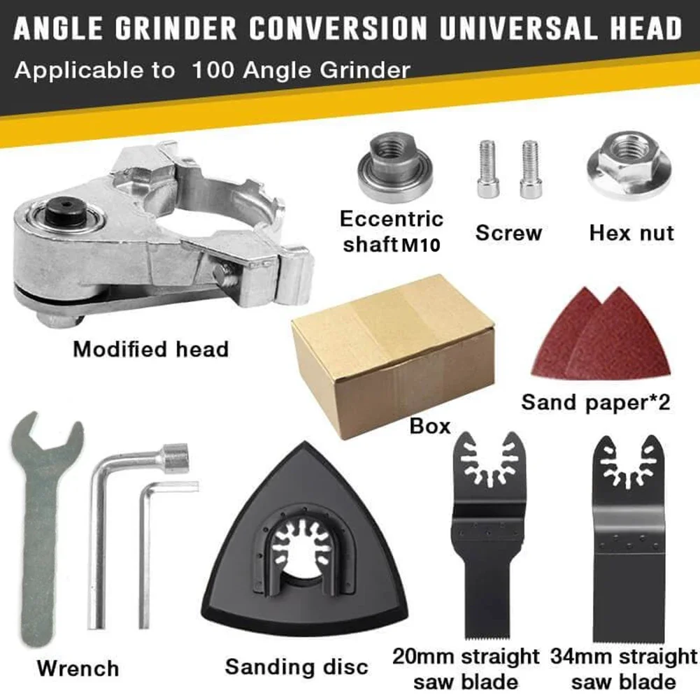 100 Type Angle Grinder Conversion Head Adapter M10 Thread Eccentric Shaft Wrench Triangular Sandpaper For Oscillating Tools