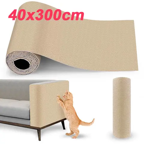 40x300cm Cat Scratcher Sofa Protector Cats Scratcher Pad Board Protection Trimmable Self-adhesive Carpet DIY Cat Scratch Mat