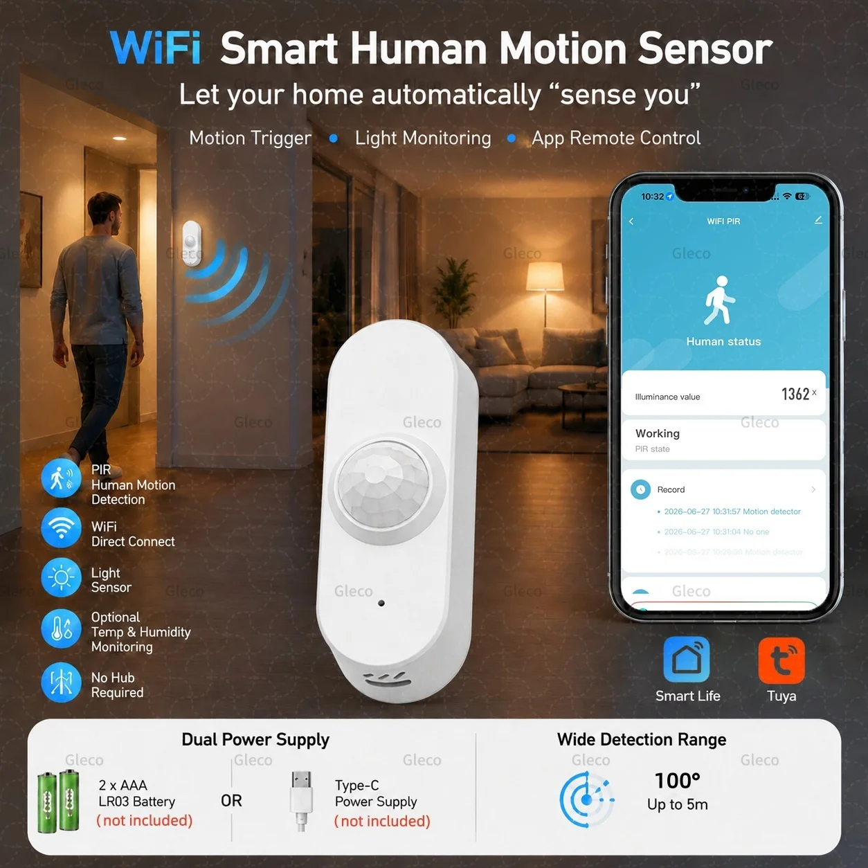 Tuya Wifi PIR Motion Sensor Smart Life Temperature Humidity Infrared Human Body Detector Illuminance Detection For Alexa Google