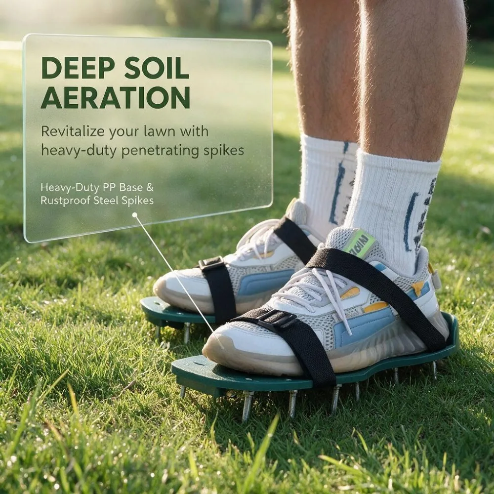 Lawn Aerator Shoes Aerator Spiked Sandals with Adjustable Strap Grass Spiked Shoes Anti-Slip for Aerating Lawn Soil 1 Pair
