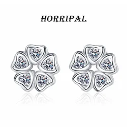 HORRIPAL D VVS1 Flower Stud Earrings Moissanite for Women S925 Sterling Silver GRA Fashion Party Elegance Luxury Fine Jewelry