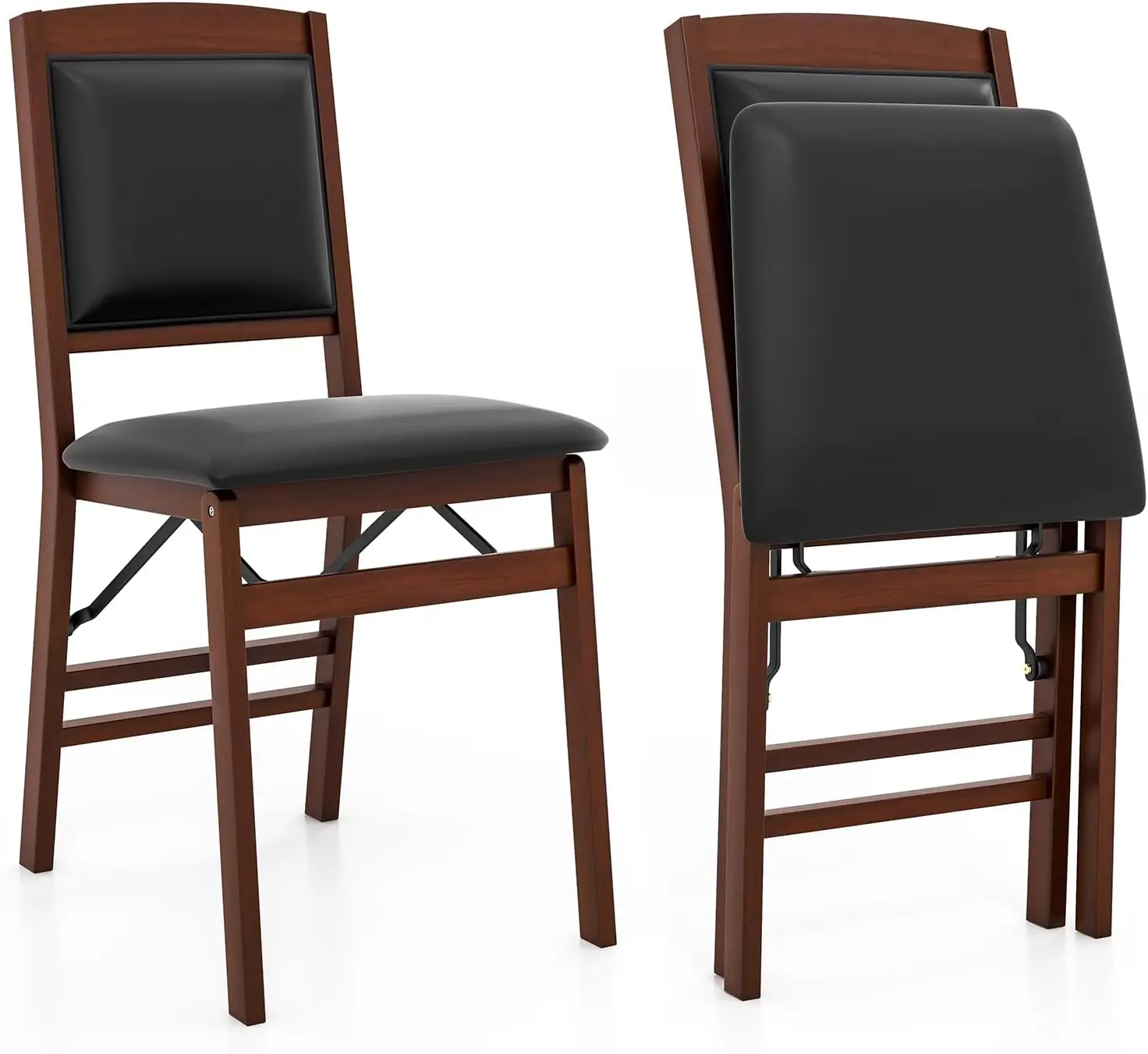 Giantex Folding Dining Chairs Set Of 2, Foldable Wood Kitchen Chairs With Padded Seat, Solid Wood Frame, Max Load 400 Lbs, No