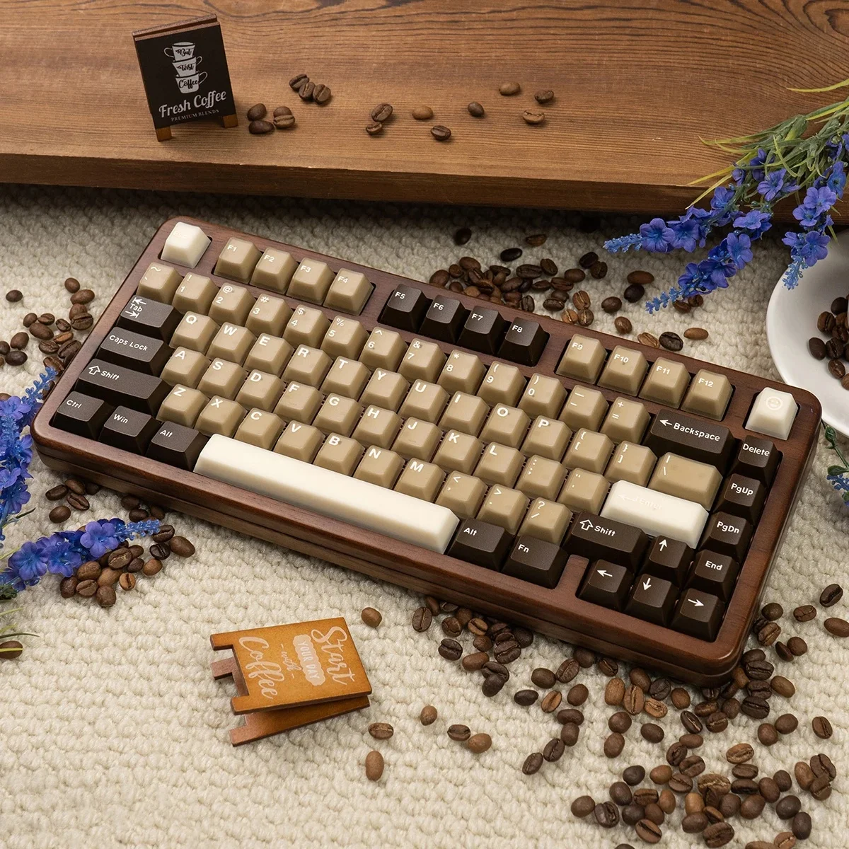

164 Keys Latte Coffee Keycaps Retro Brown Translucent keycaps Cherry Profile Double Shot PBT PC keycap For Mechanical Keyboard