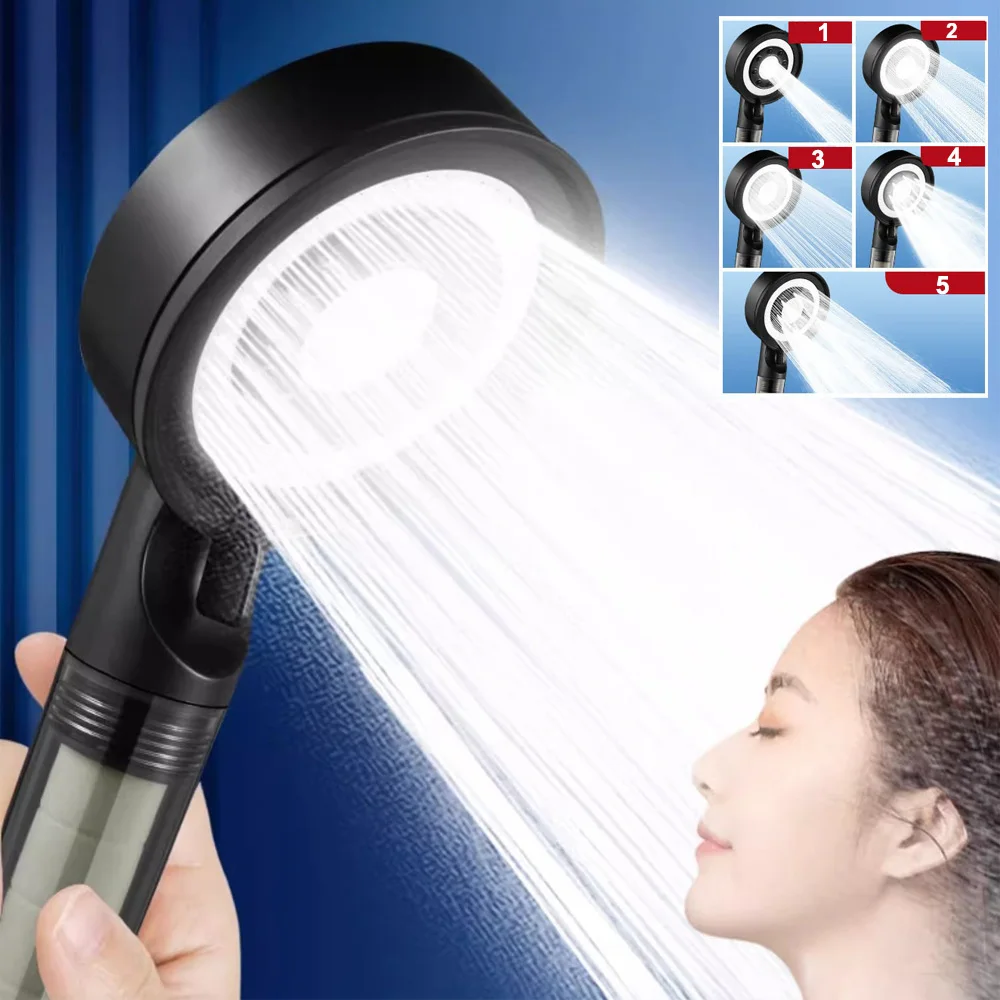 

Black 5 Modes Shower Head Adjustable High Pressure Water Saving Portable Filtered Shower Head Faucet Tap Bathroom Accessories