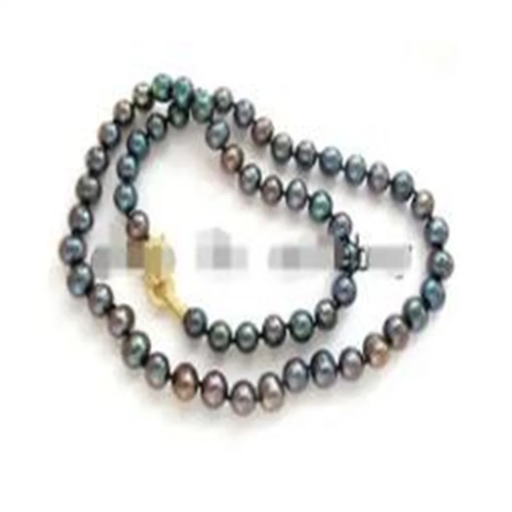 Black Oval Freshwater Pearl Necklace Gold Crystal Leopard Clasp 26\