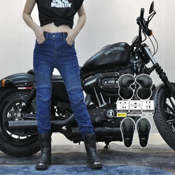 2024 Motorcycle New Jeans Women Upgrade Silicone Protector Detachable Casual Fashion Racing Road Rider Four Seasons Moto Pants
