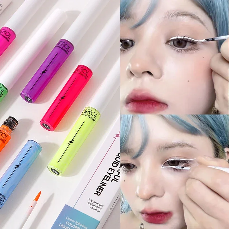 Lápiz Delineador de ojos líquido de neón mate, resistente al agua, de secado rápido, colorido, Amarillo, Azul, rosa, blanco, maquillaje cosmético