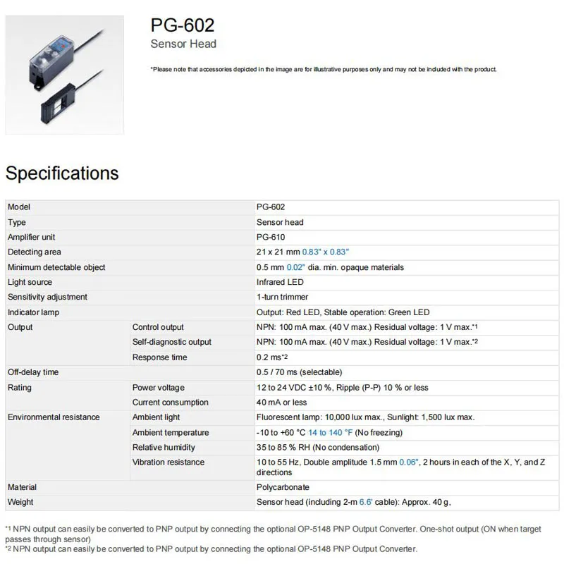 PG-602 PG-610 KEYENCE Optical type through confirmation type photoelectric sensor, welcome to consult