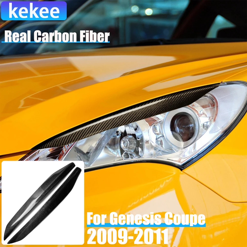 

Real Carbon Fiber Car Accessories Head Light Lamp Eyebrow Decorative Cover Trim For Hyundai Genesis Coupe 2009 2010 2011