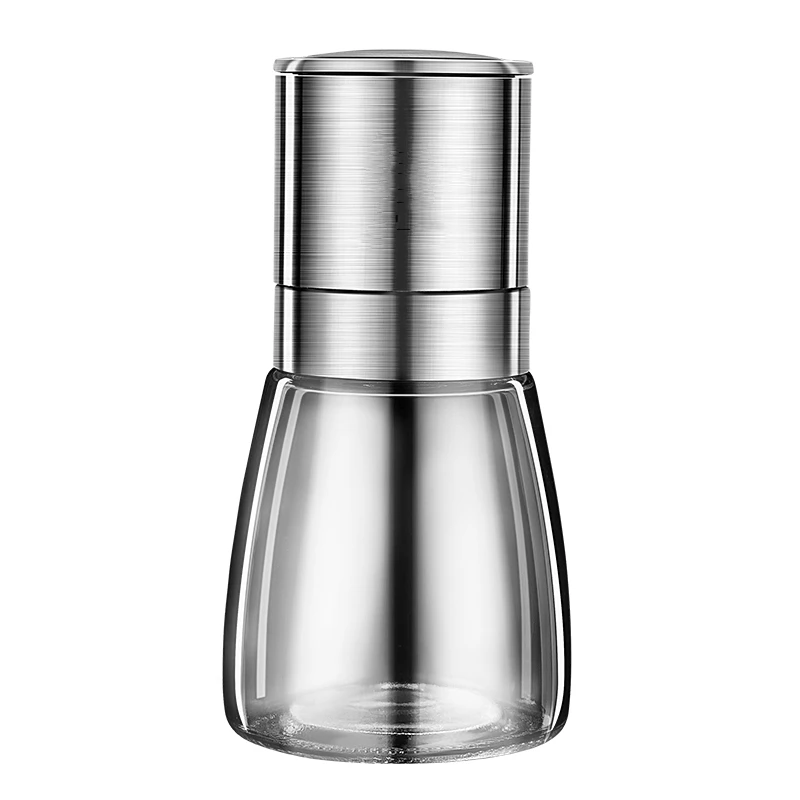 

LFGB Certificated High-borosilicate Glass Pepper Mill Salt Cumin Spice Grinder with Well Sealed 304 Stainless Steel Cover