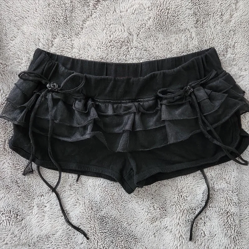 Summer new lotus leaf lace solid color slimming women flower bud bow elastic band cake sweet floral skirt pants women Y2K emo