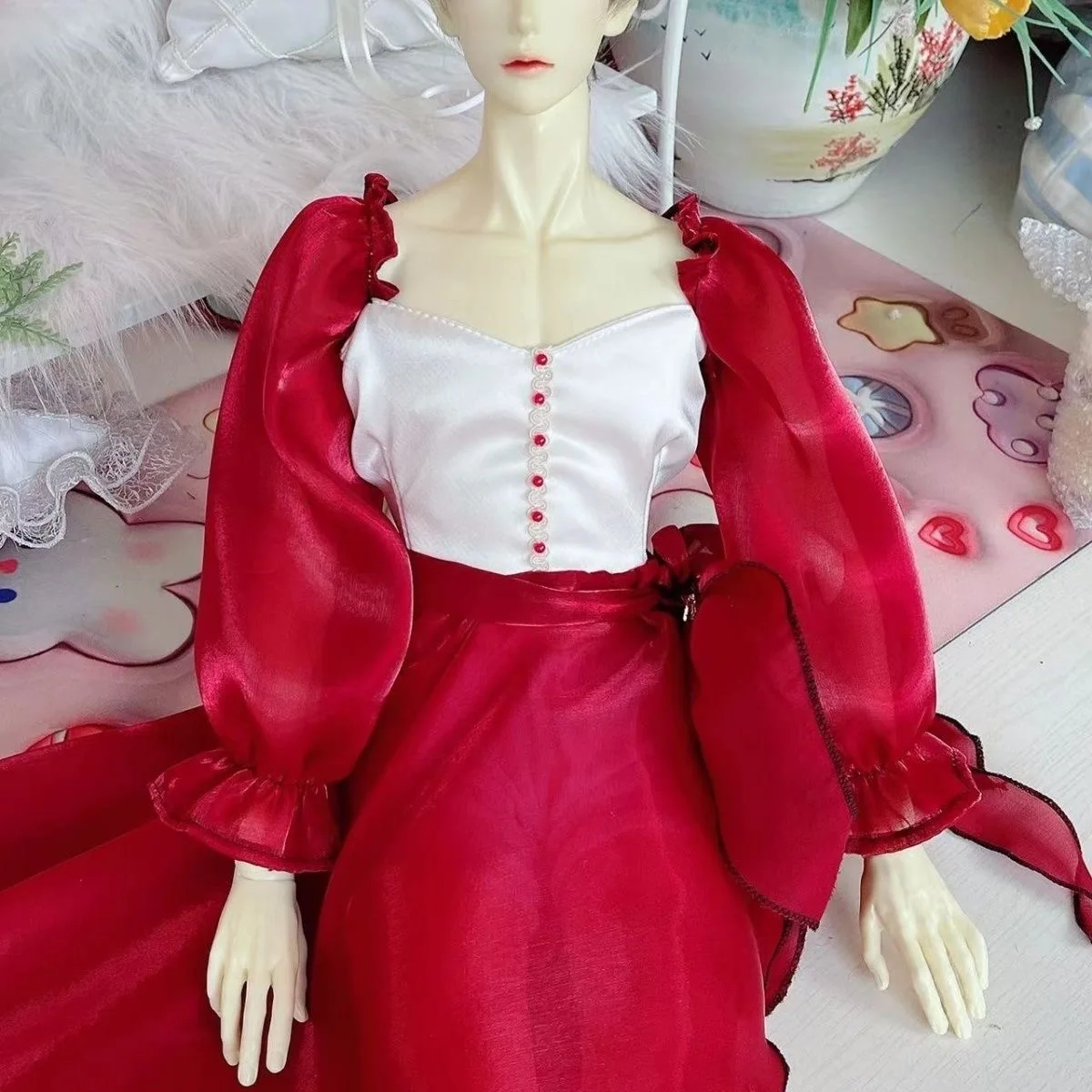 73cm uncle doll clothes red dress, male doll bow belt accessories free shipping