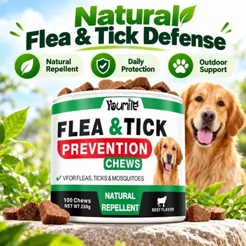 Flea & Tick Support Soft Chews for Dogs Outdoor Wellness Daily Support Beef Flavor 100 Chews 250g 1