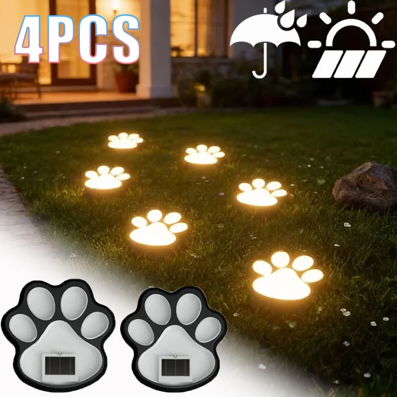4PCS Solar Dog Paw LED Yard Insert Light Waterproof Outdoor Garden Landscape Decorative Path Step Lawn Ground Stake Lamp