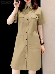 ZANZEA Fashion Streetwear Shirt Dress Women Pocket Lapel Neck Robes Office Mini Dress 2024 Summer Short Sleeve Buttons Vestidos