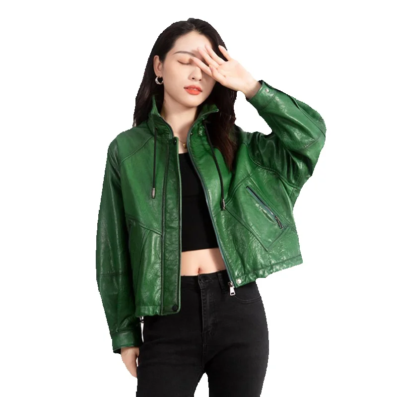 

Genuine Leather Jacket, Women's Oil Wax Sheepskin Short Jacket, New Loose And Slimming Motorcycle Leather Jacket