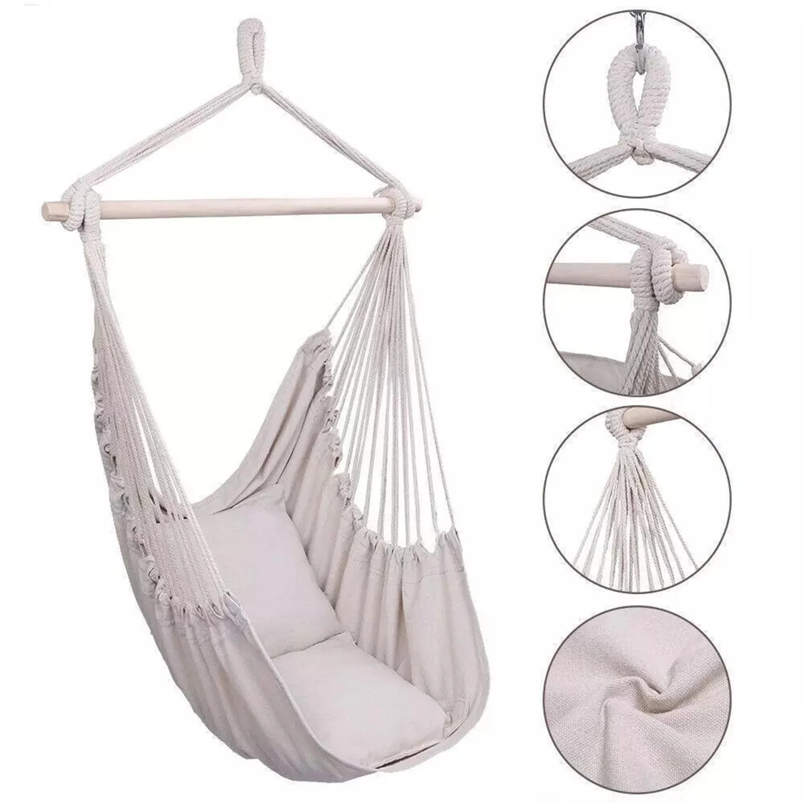 

Hanging Rope Hammock Chair Swing Seat Garden Yard Hanging Outdoor Cotton Cave