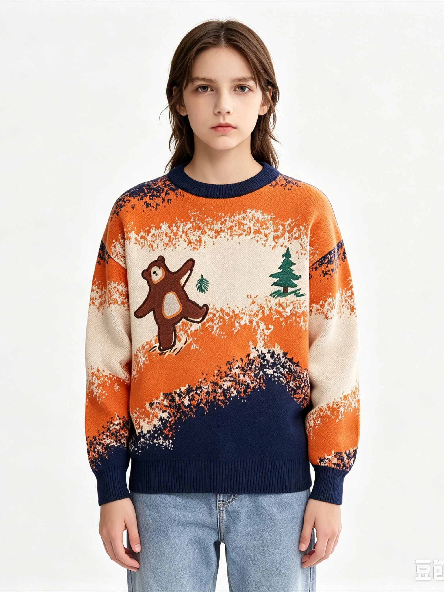 Sweet Cute Cartoon Christmas Sweater Jumpers Crew Neck Knit Cute Bear Pine Tree Pullover Color Block Gradient Casual Fall Winter