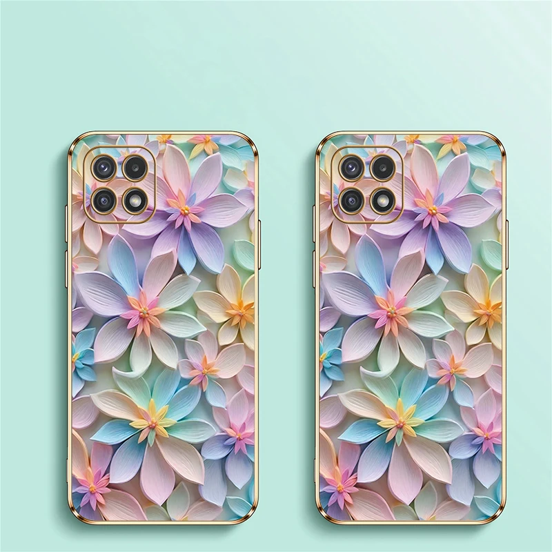 สําหรับ Samsung Galaxy A52 A52S A42 A72 4G 5G A32 A22 A7 2018 โทรศัพท์กรณีหรูหราชุบซิลิโคนนุ่มกันกระแทกดอกไม้ Capa