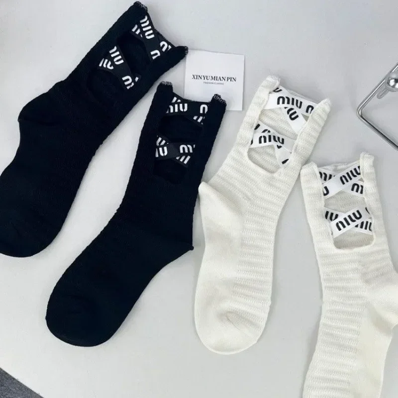 Calcetines apilados con huecos para mujer, medias versátiles de moda Retro, edición coreana, Y2K, 2023