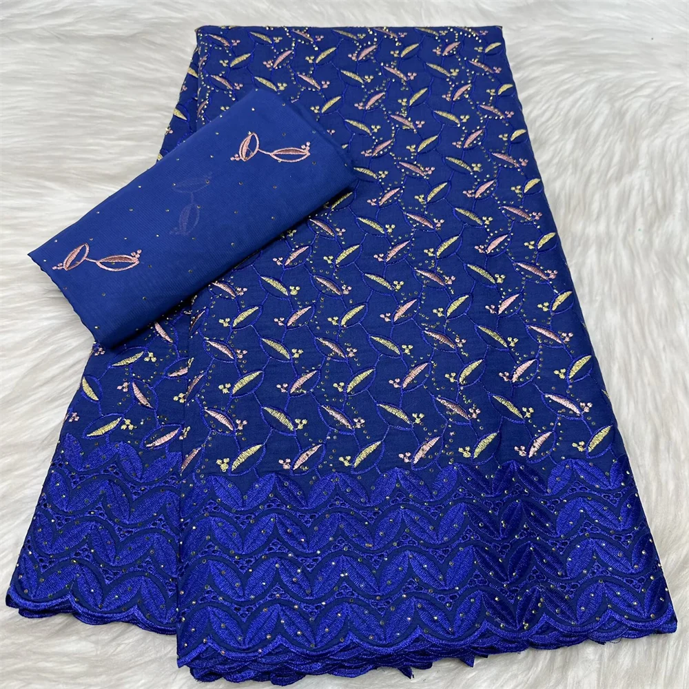 Fashion 5+2 Yards With Scarf Swiss Stones Lace Fabric Embroidery African 100% Cotton Fabrics Swiss Voile Lace Dubai Style Sewing