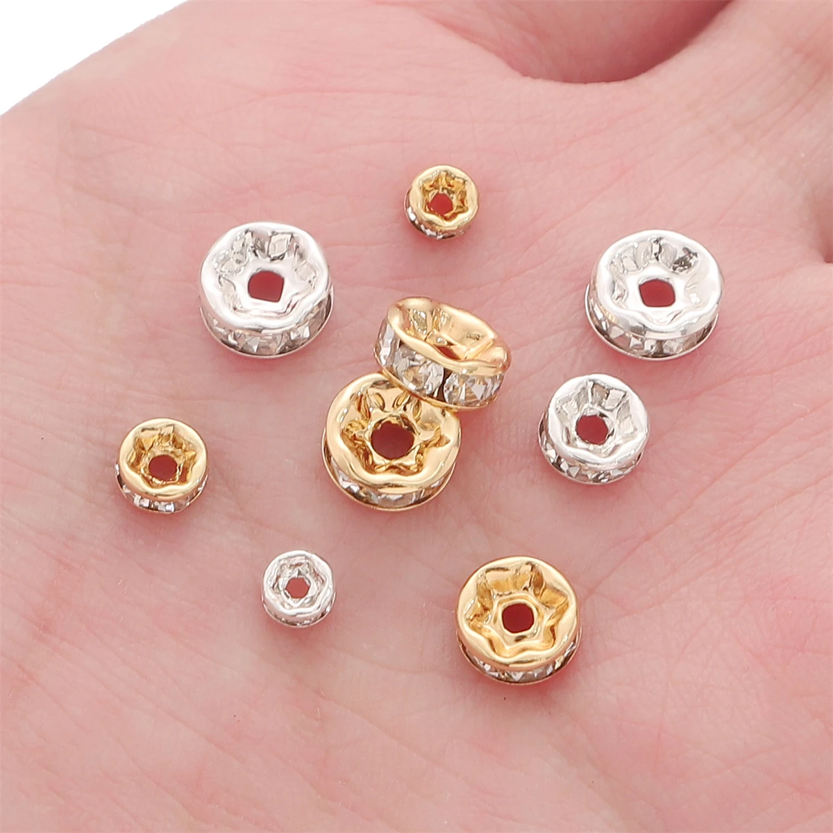 

10pcs/bag 4/5/6/7/8mm 14K Gold Plated Brass Rhinestone Crystal Spacer Beads For DIY Bracelet Necklace Jewelry Making Accessories