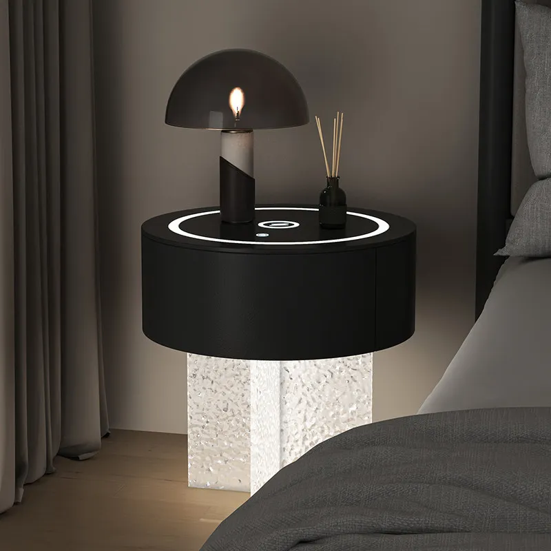 Smart three-color light wireless charging bedside table, acrylic stone pattern Italian - view 4