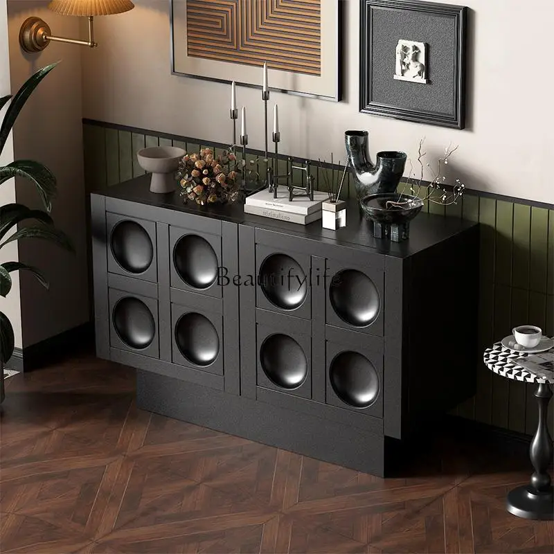 

*Nordic modern floor-to-ceiling solid wood paint storage cabinet black storage silent wind light luxury door tea cabinet