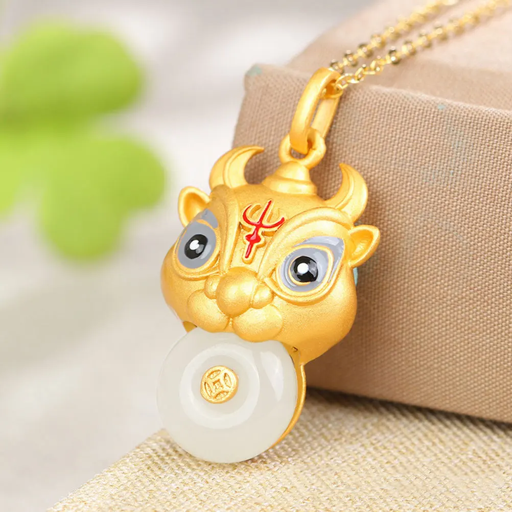 

1 set 1 Set Gold Inlaid Jade Cow Neck Pendant Necklace Elegant Fashion Jewelry For Women Girls Party Prom Wedding Decoration