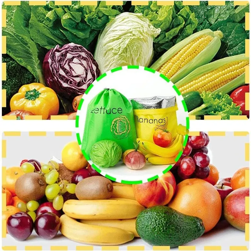 Drawstring Food Preservation Bag Lettuce Banana Fresh-keeps Bundle Pocket Kitchen Refrigerator Organizer Vegetable Fruit Bags