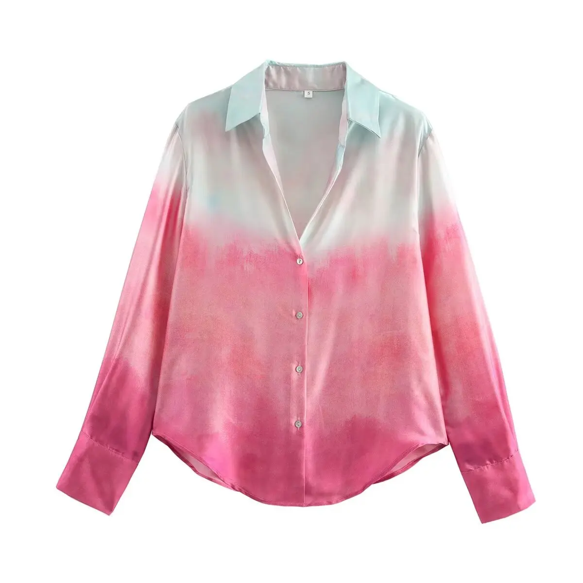 Woman Tie-dye Print Shirt Pants Set V-neck Long Sleeves Satin Shirt High Waist Wide Leg Silken Pants Fall New Female Chic Suit