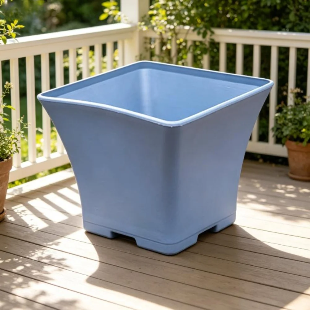 Blue Square Plastic Flowerpot for Succulents with Drainage Friendly Breathable Structure European Style 4 pcs Set