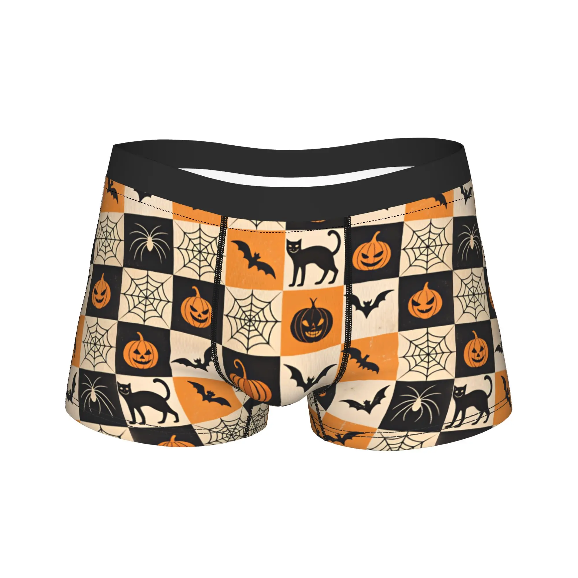Halloween Checkerboard Bat Cat Spider Pumpkin Seamless Pattern Boxershorts  3D Pouch Underwear High Quality Design Shorts Briefs