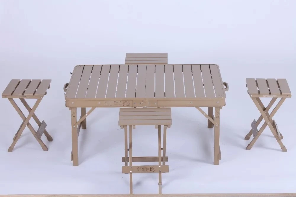 Foldable tables and chairs 100% aluminum alloy folding picnic camping lightweight folding table 4 chairs