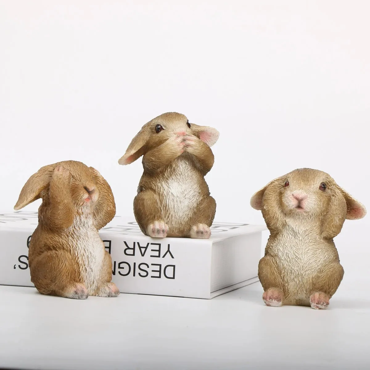 

3pcs/set Resin Rabbit Figurine Decor - No Say/Look/listen Animal, Mini Animal Model for Farm Yard - Artificial Lamb Craft Gift