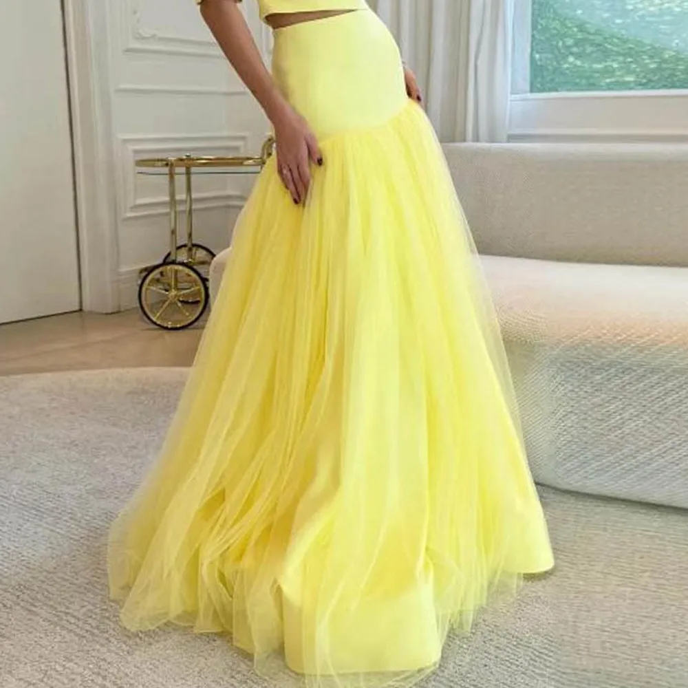 

Yellow Long Sheath Tulle Skirt For Photoshoots Tulle Tutu skirt for Party Long Mesh Skirt Women Saias