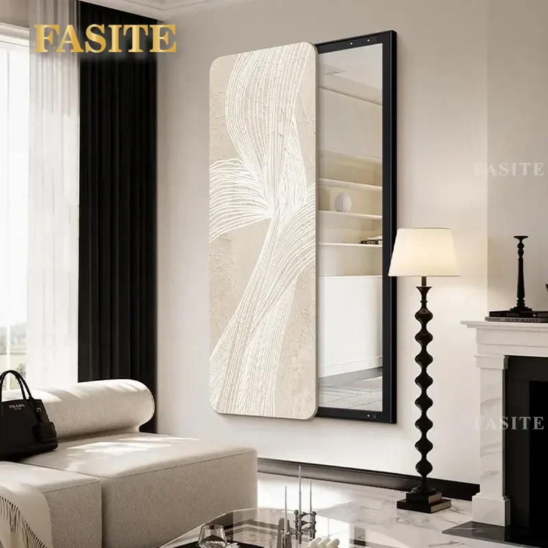 For Japanese Wabi Sabi Cream Style Entrance Decorative Painting Hidden Push Pull Full Length Mirror Invisible Wall Art Living
