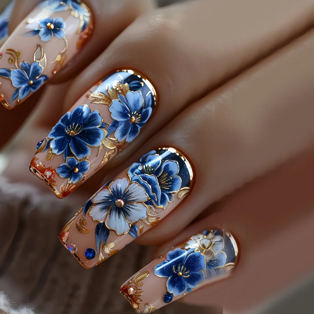 24 قطعة التابوت الأحمر رسومات أظافر صناعية اضغط على أظافر الباليه متوسطة الطول زهرة غطاء كامل مسمار نصائح Datachable موضة مجموعات الأظافر وهمية