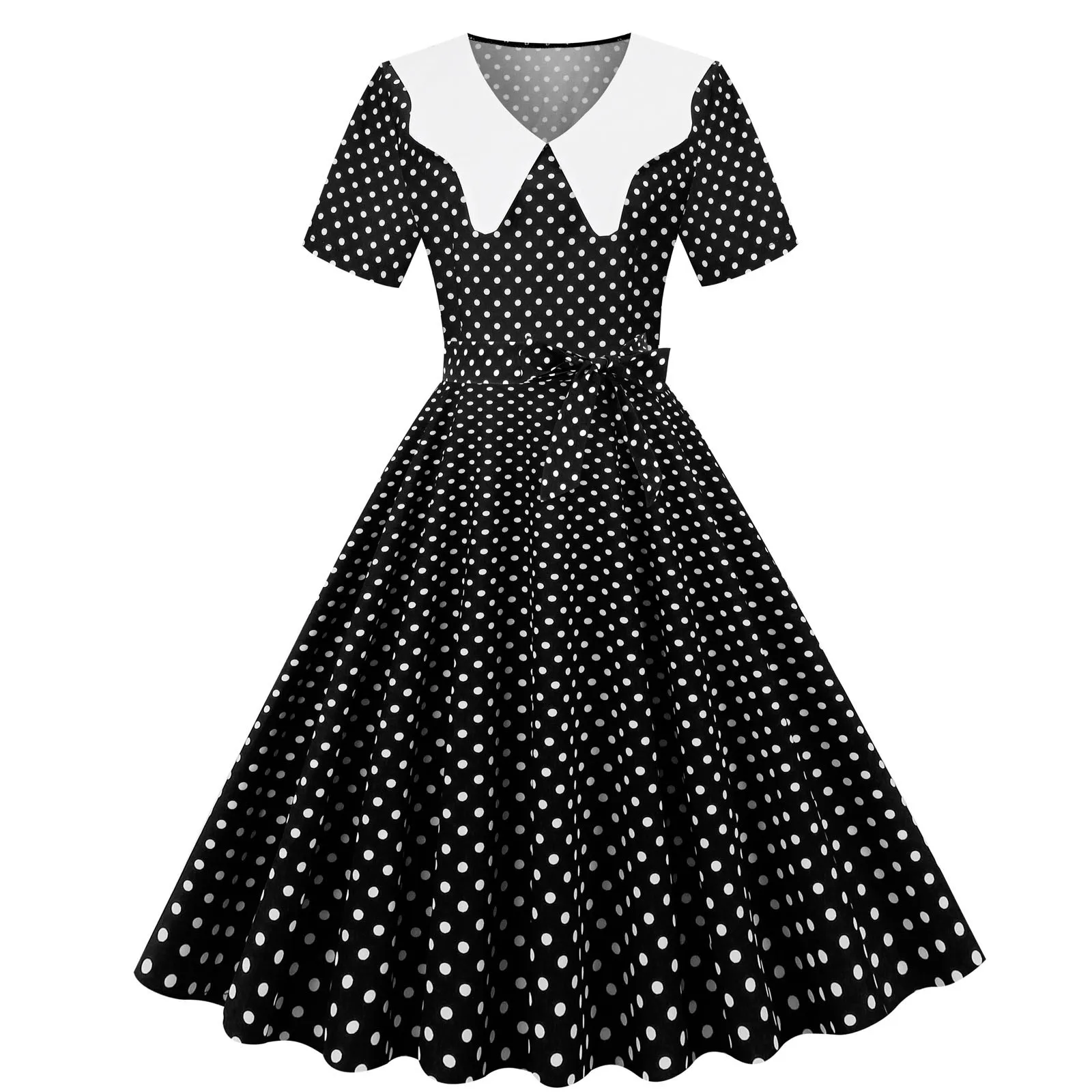

Prelude Dress Women Party Casual Dots Print Short Sleeve 1950s Housewife Evening Long Wrap Dress Summer Dress For Women Short
