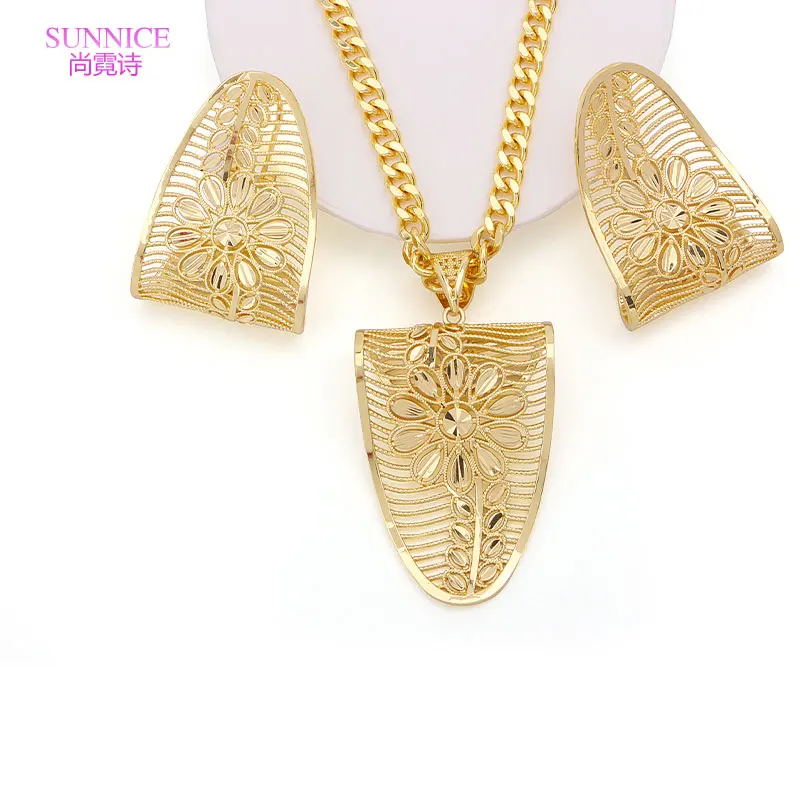 Dubai Gold Color Jewelry Sets For Women Party Clips Earrings Necklace Pendant Hollow Jewellery Wedding Gifts Free Shipping