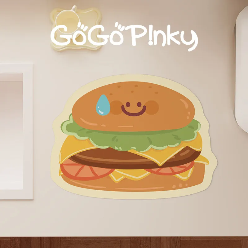 VIKAMA Cute Smiley Burger Drying Mat Cartoon Food Print Non Slip Absorbent Pad For Kitchen Coffee Counter Tableware Kitchen Mat