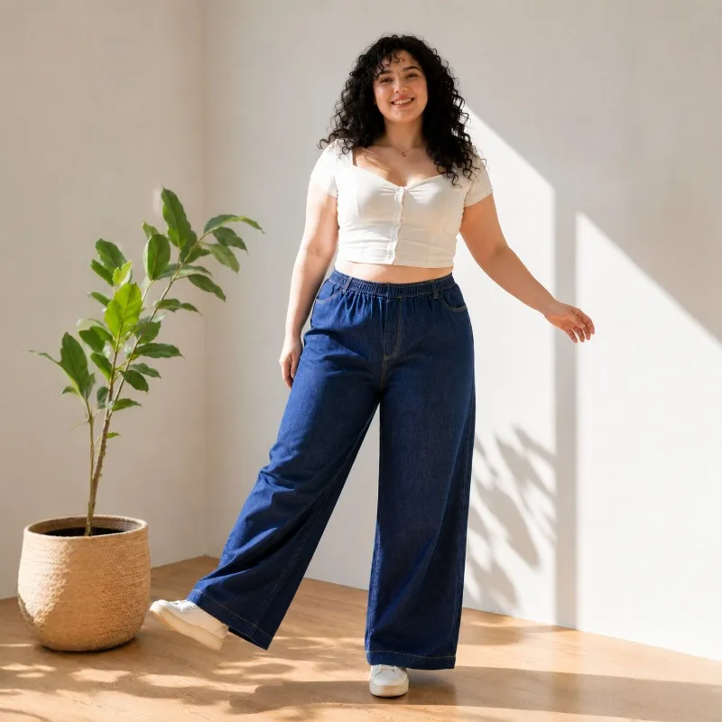 Summer Women Plus Size Jeans 9XL 150KG High Waist Wide Leg Pants 7XL High Stretch Casual Versatile Straight Leg Trousers Ladies view 2