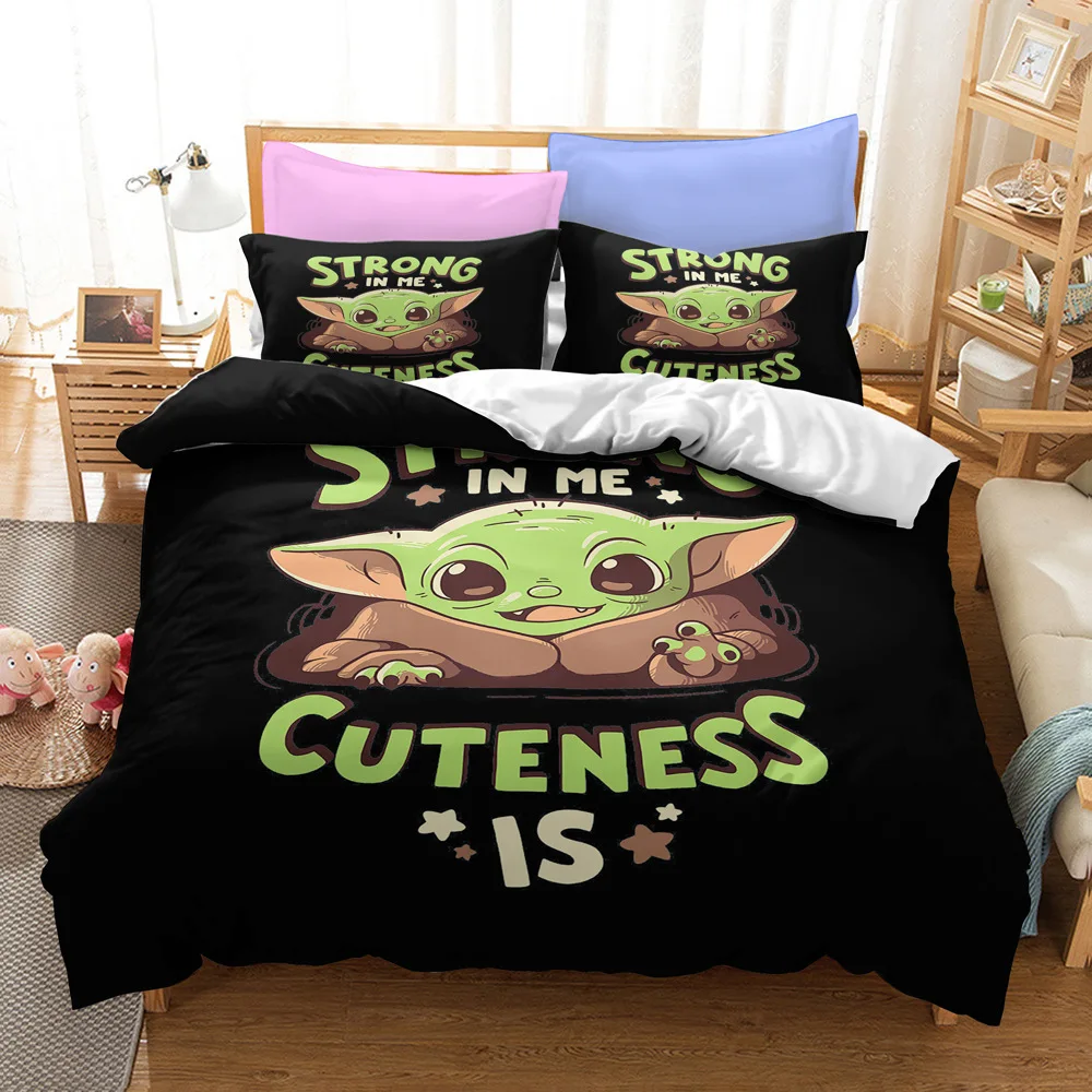 Cartoon Baby Yoda Bedding Set for Kids Boys Double Duvet Cover Comforter Sets Mandalorian Master Yoda Sheet Baby Bedspreads Kdis