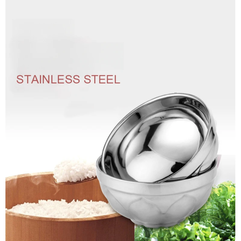 1Pc Lotus Printed Non-Slip Bowl Kitchen Tableware Mixing Stainless Steel Reusable Double Wall Insulated